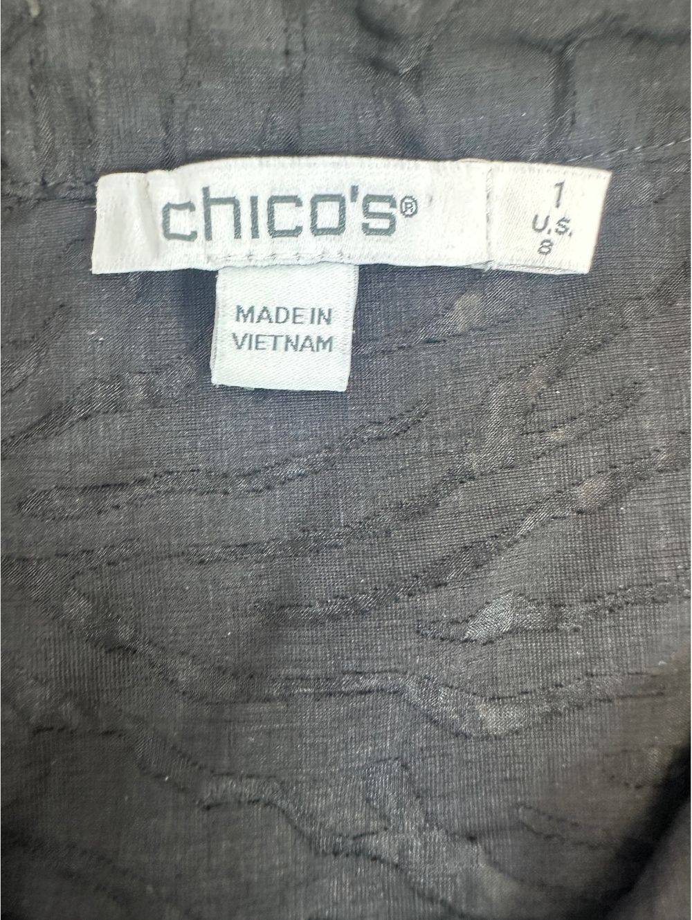 Women’s Chico’s Sz 1 (M) Black Sheer Zebra Stripe Button Up Balloon Sleeve Shirt - Picture 4 of 7